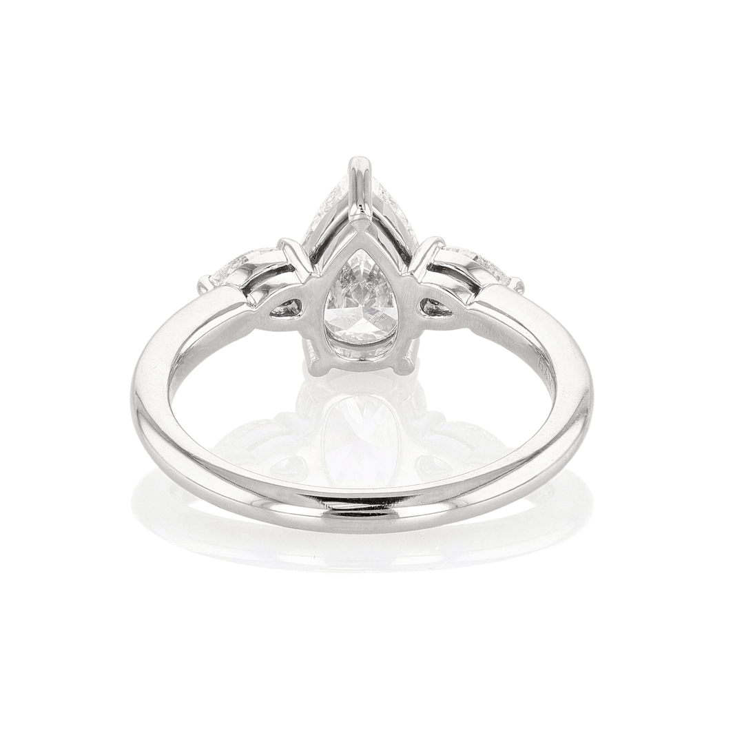 Platinum and Three Stone Pear Shape Diamonds 1.46 Total Weight Engagement Ring