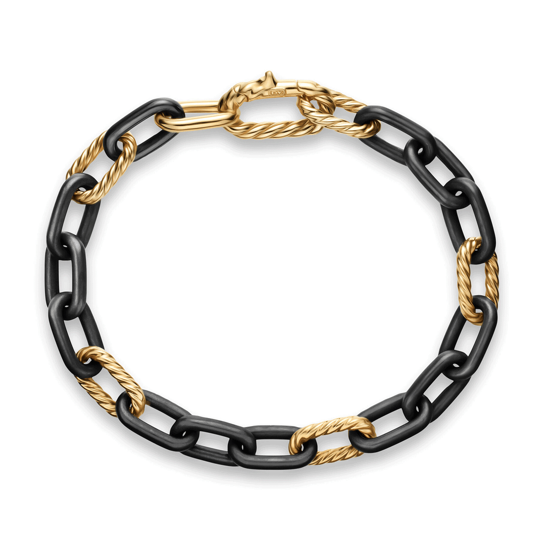 David Yurman Madison Chain Bracelet Black Titanium with 18K Yellow Gold, 8.5mm