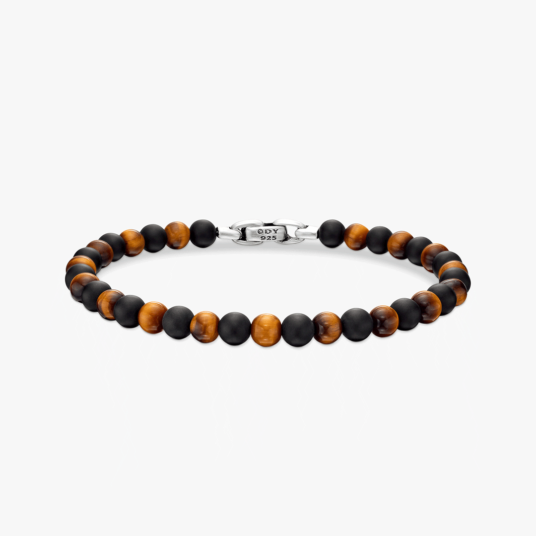 David Yurman Spiritual Beads Alternating Bracelet Sterling Silver with Black Onyx and Tiger’s Eye, 6mm