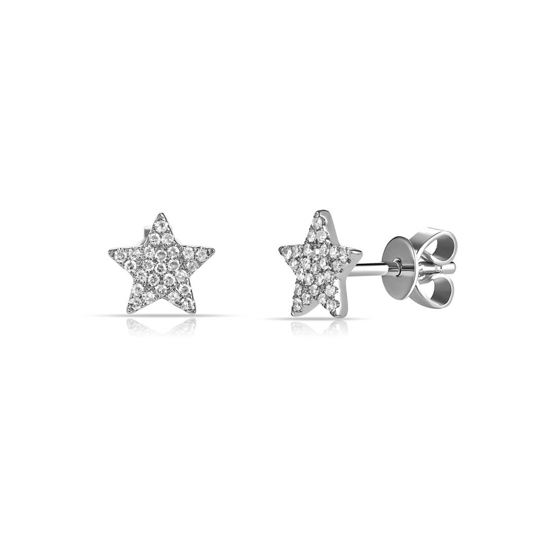 14k White Gold and Diamond .12 Total Weight Star Studs