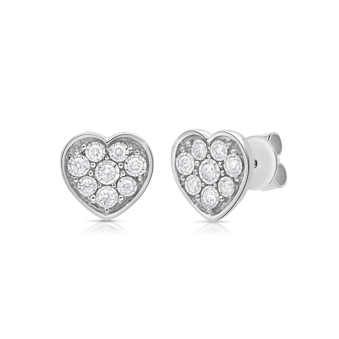 14k White Gold and Diamond .17 Total Weight Heart Studs