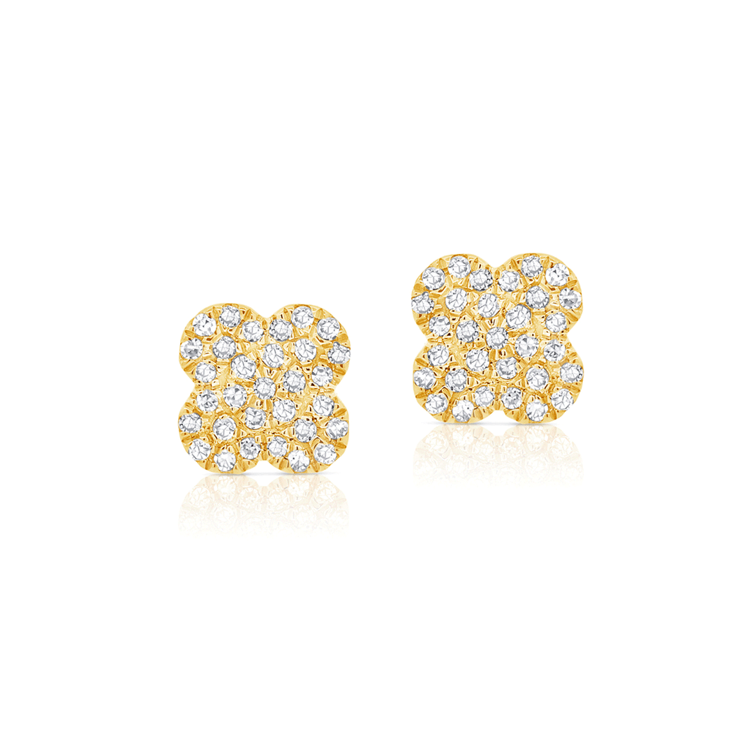 14k Yellow Gold and Diamond .18 Total Weight Mini Clover Studs