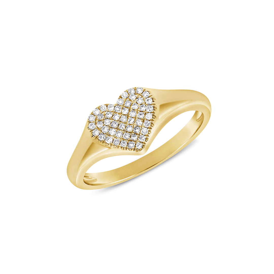 14k Yellow Gold and Diamond Heart Signet Ring
