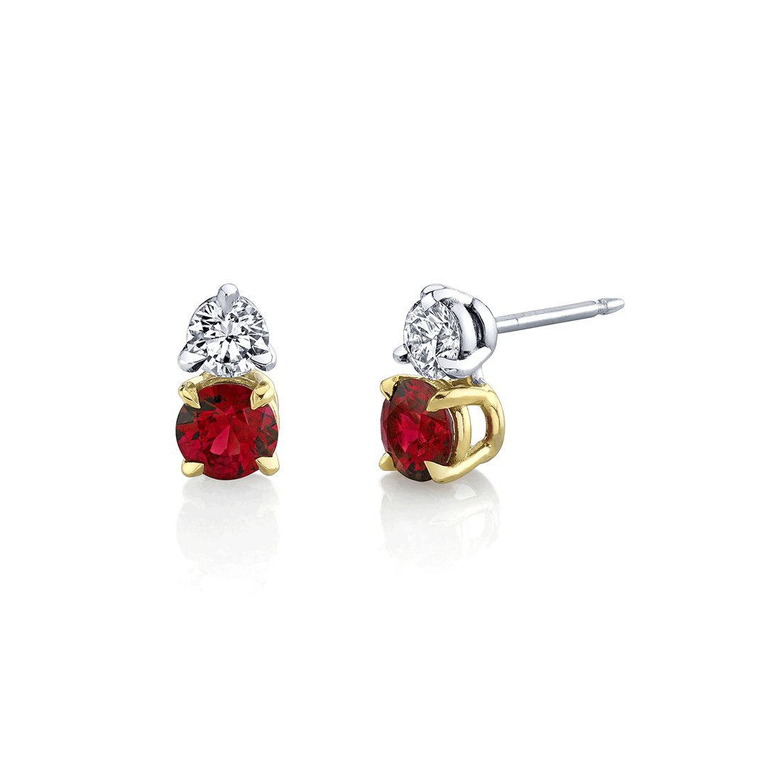 Platinum and 18k Gold With 1.39 Total Weight Rubies and Diamond Studs