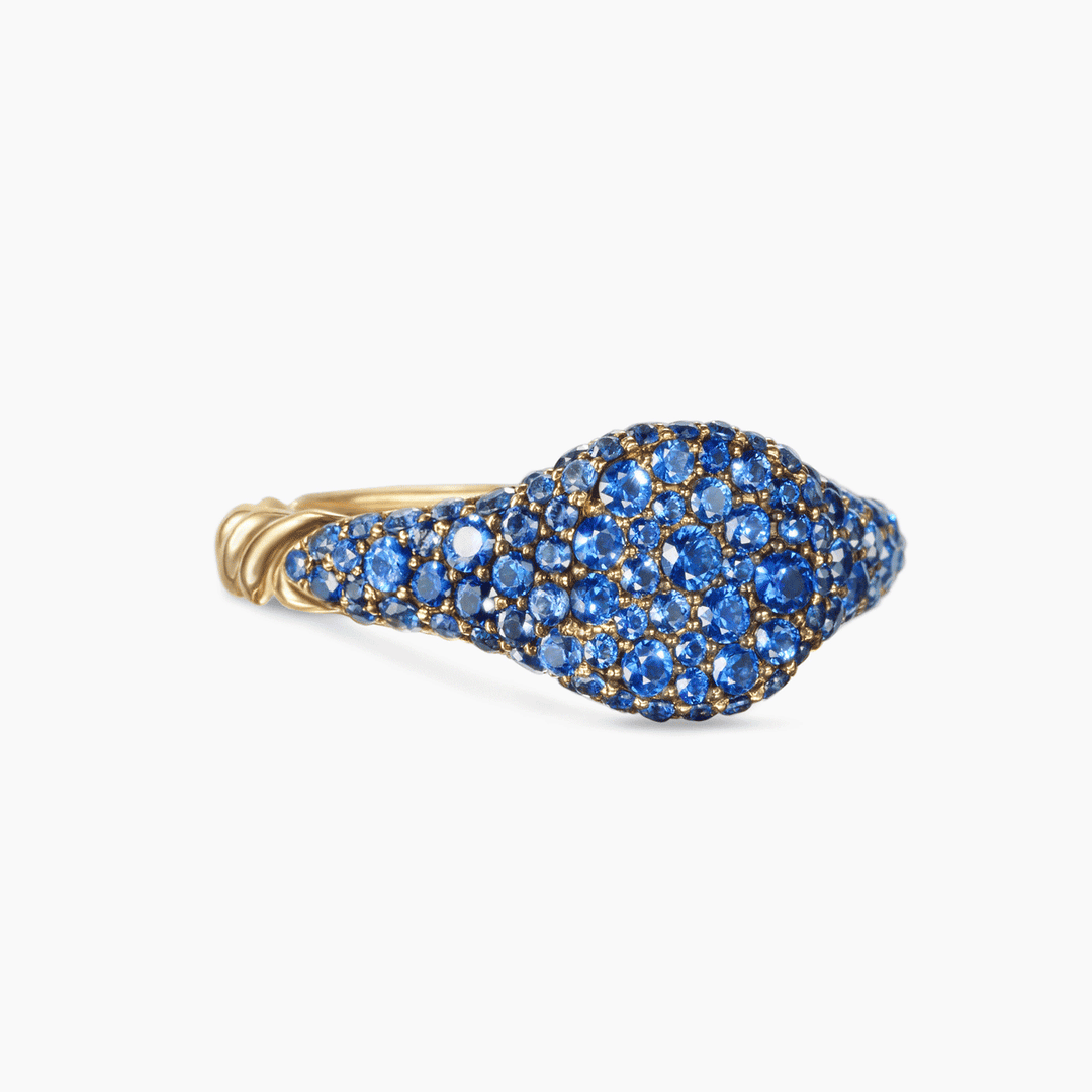 David Yurman Petite Pavé Pinky Ring 18k Yellow Gold with Sapphires, 7mm