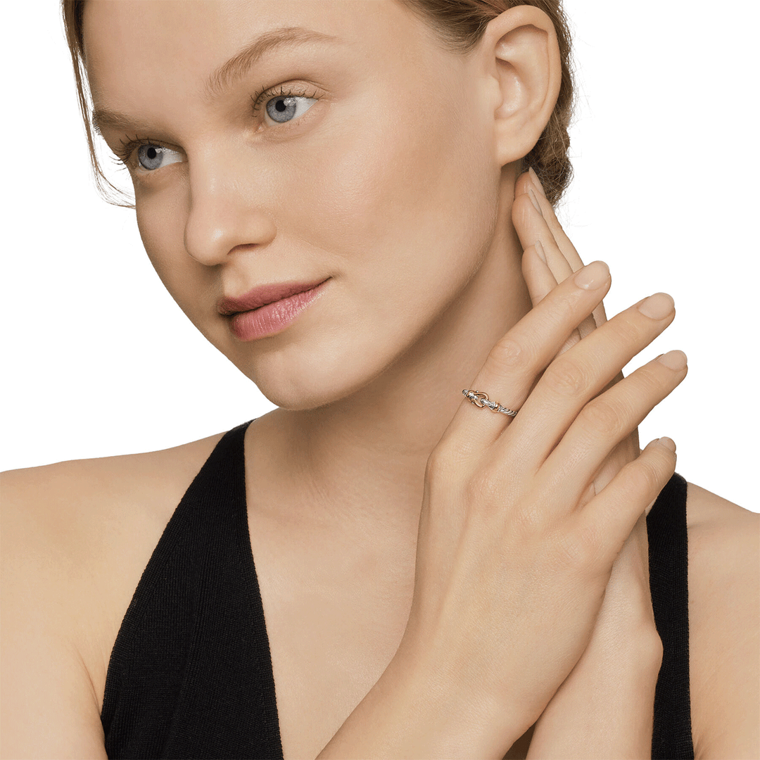 David Yurman Petite Buckle Ring Sterling Silver with 18k Yellow Gold, 2mm