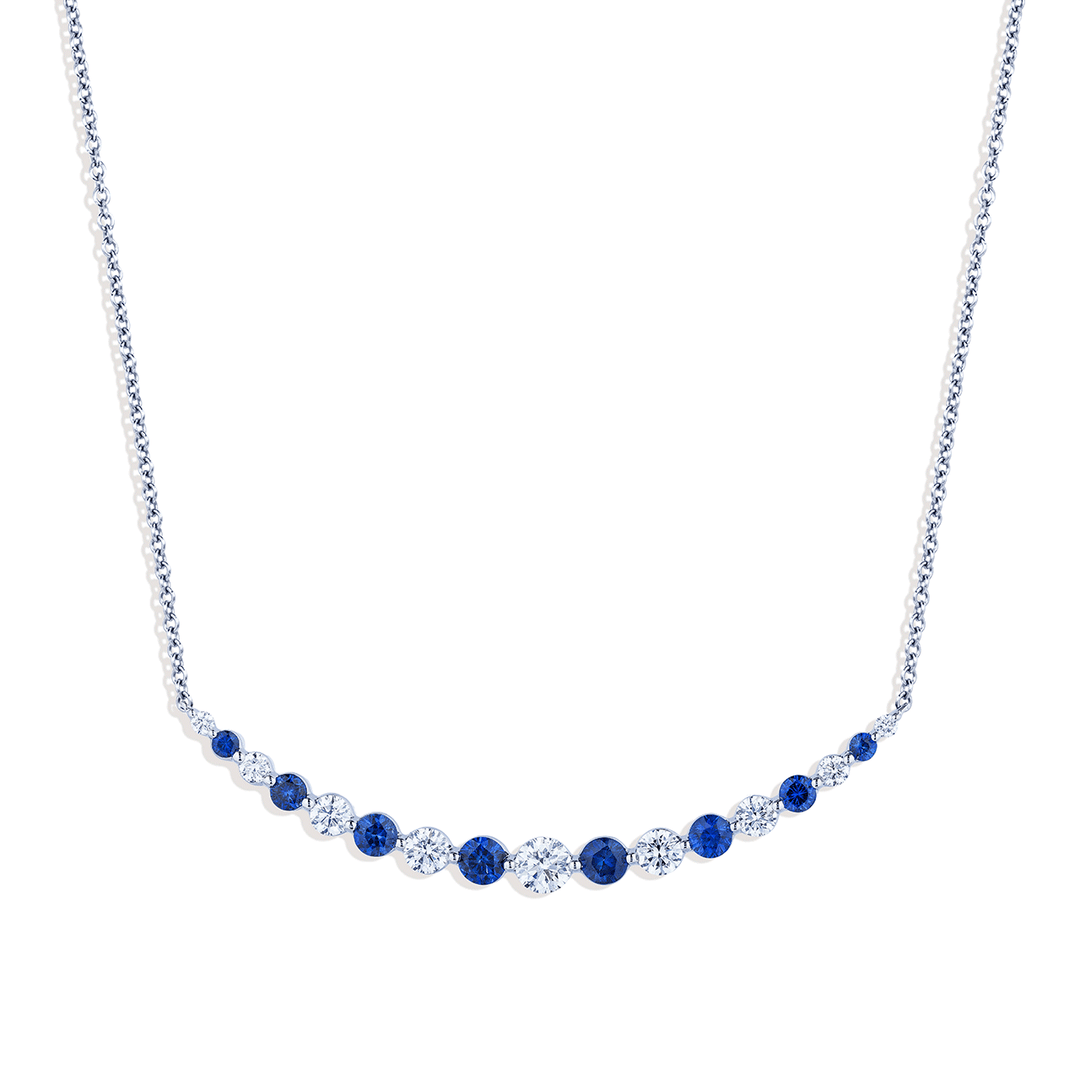 18k Gold Alternating Diamond and Sapphire 1.00 Total Weight Necklace