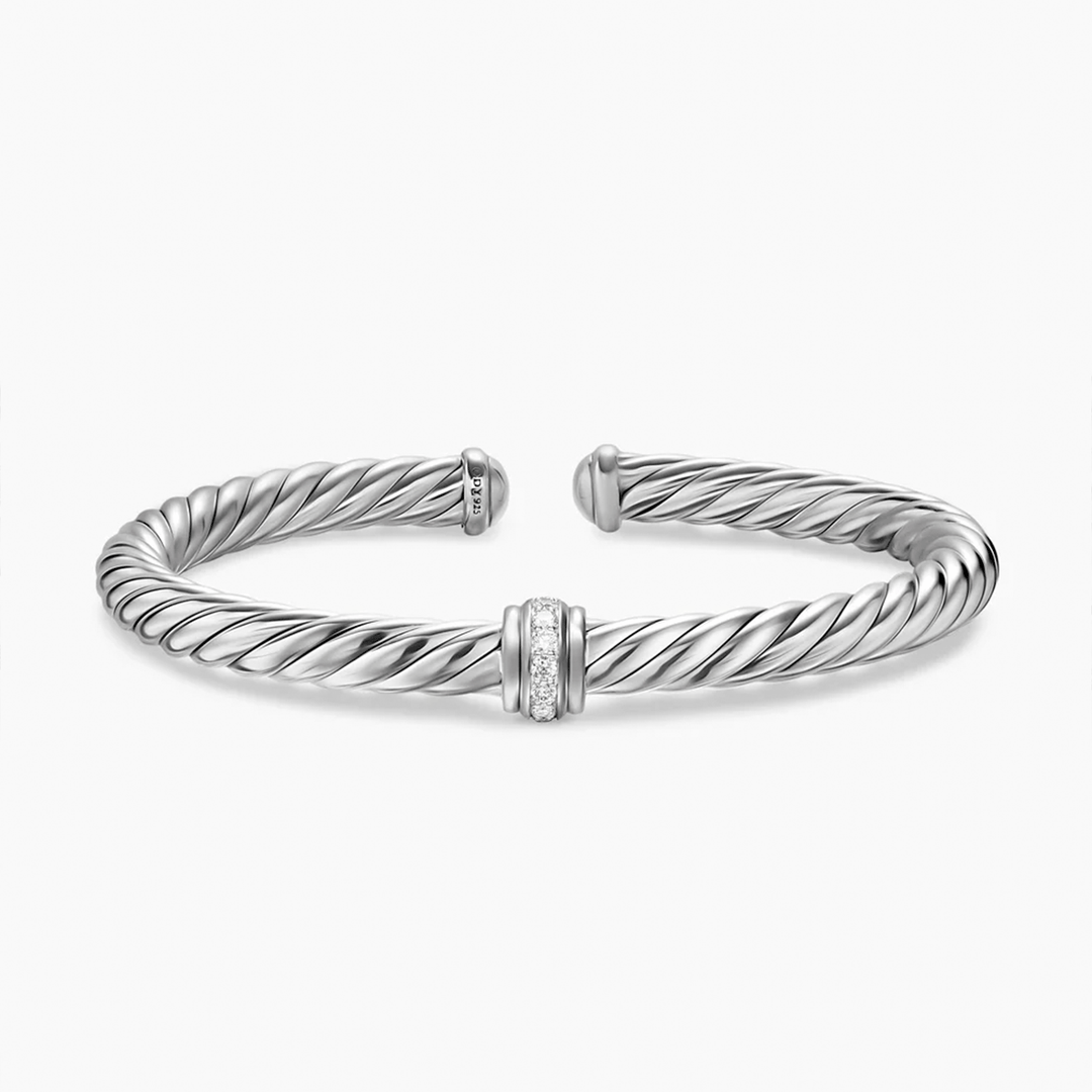 David Yurman Cable Flex Center Station Bracelet Sterling Silver with Diamonds, 6mm