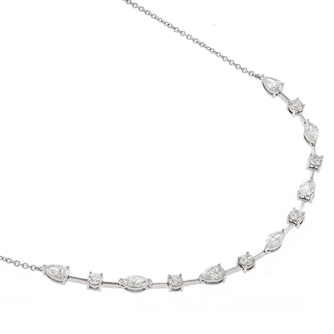 18k White Gold and Mixed Shape Diamond Necklace