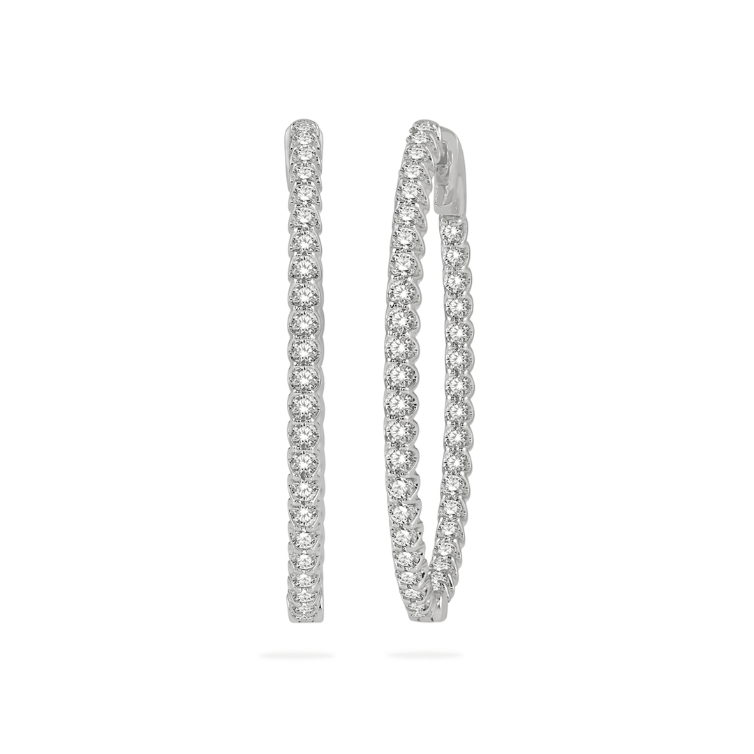 14k White Gold 1.50 Total Weight Diamond Oval Hoops