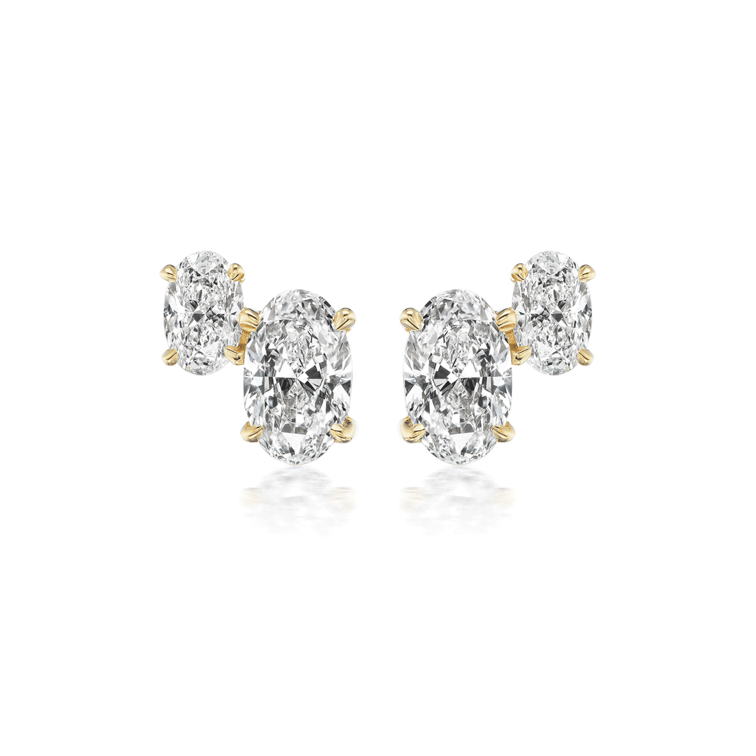 18k Yellow Gold and 2.00 Total Weight Oval Diamond Stud Earrings