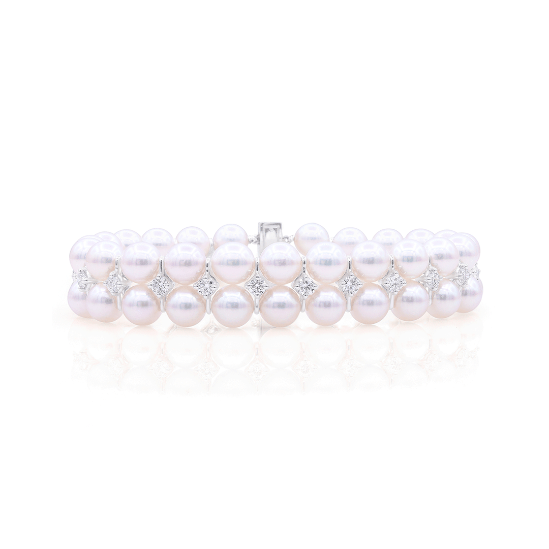 Platinum Cultured Pearl and 2.48 Total Weight Diamond Bracelet