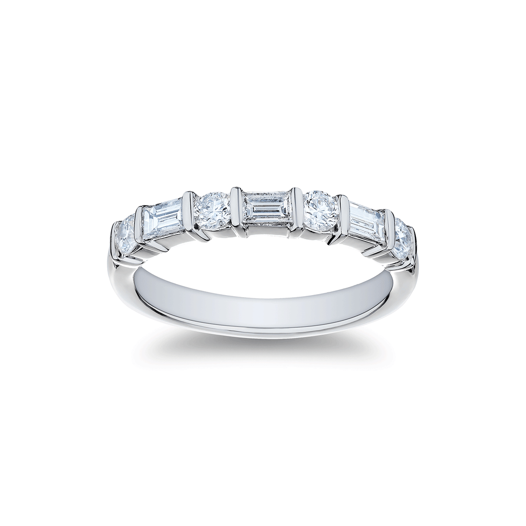 Platinum and 0.77 Total Weight Round Baguette Diamond Band