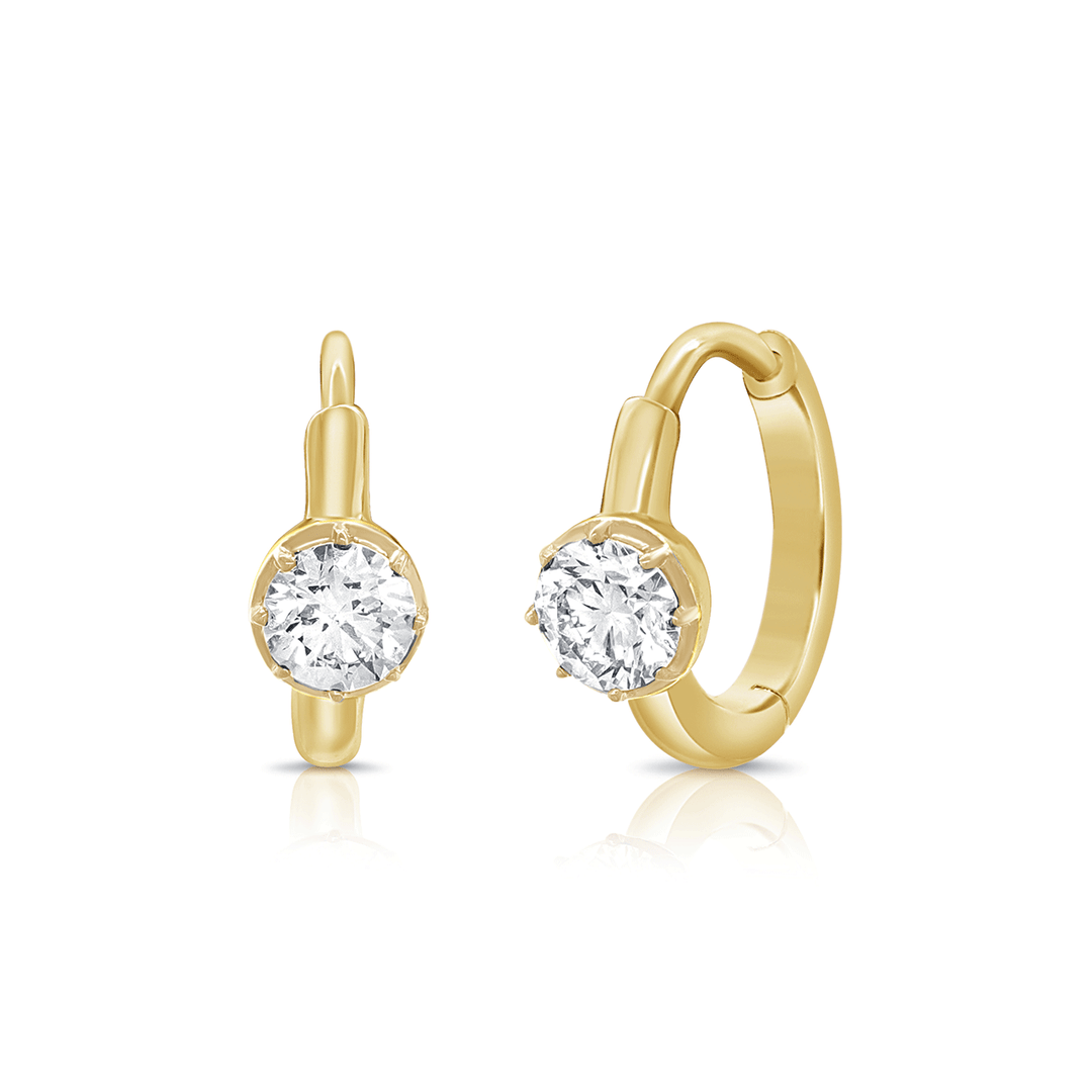 14k Yellow Gold and Diamond .42 Total Weight Huggie Hoops