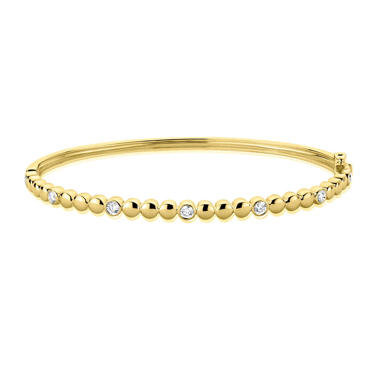 14k Yellow Gold and 0.43 Total Weight Diamond Station Bangle