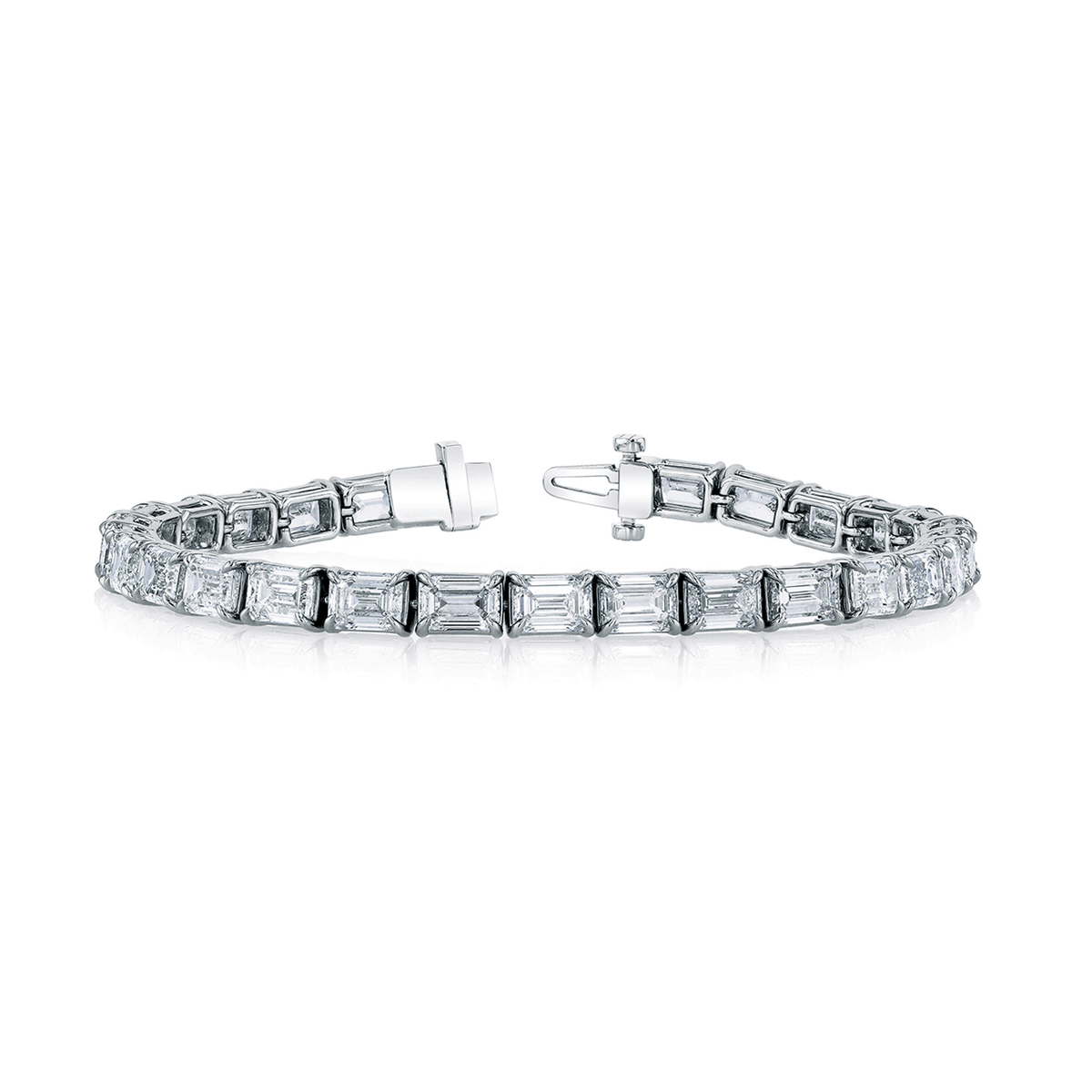 Hamilton Line Collection 18k White Gold and 11.31 Total Weight Emerald Cut Natural Diamond Line Bracelet