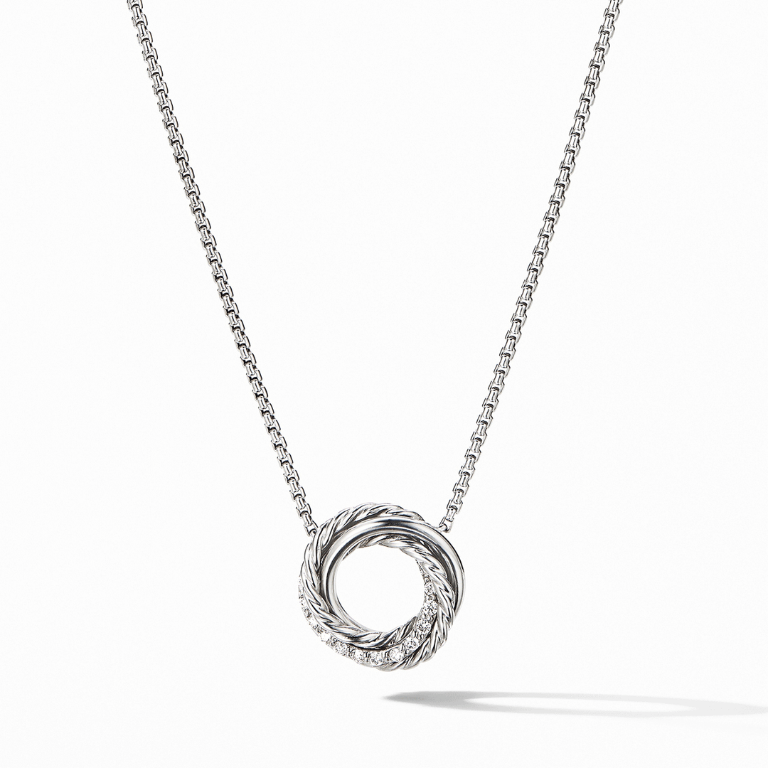 David Yurman Crossover Pendant Necklace in Sterling Silver with Pavé Diamonds, 15mm