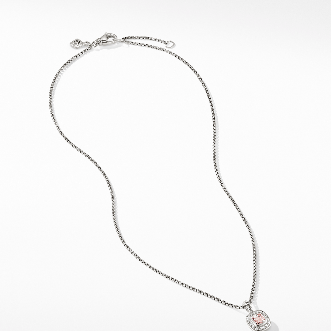 David Yurman Albion Kids Pendant Necklace Sterling Silver with Morganite and Diamonds, 4mm