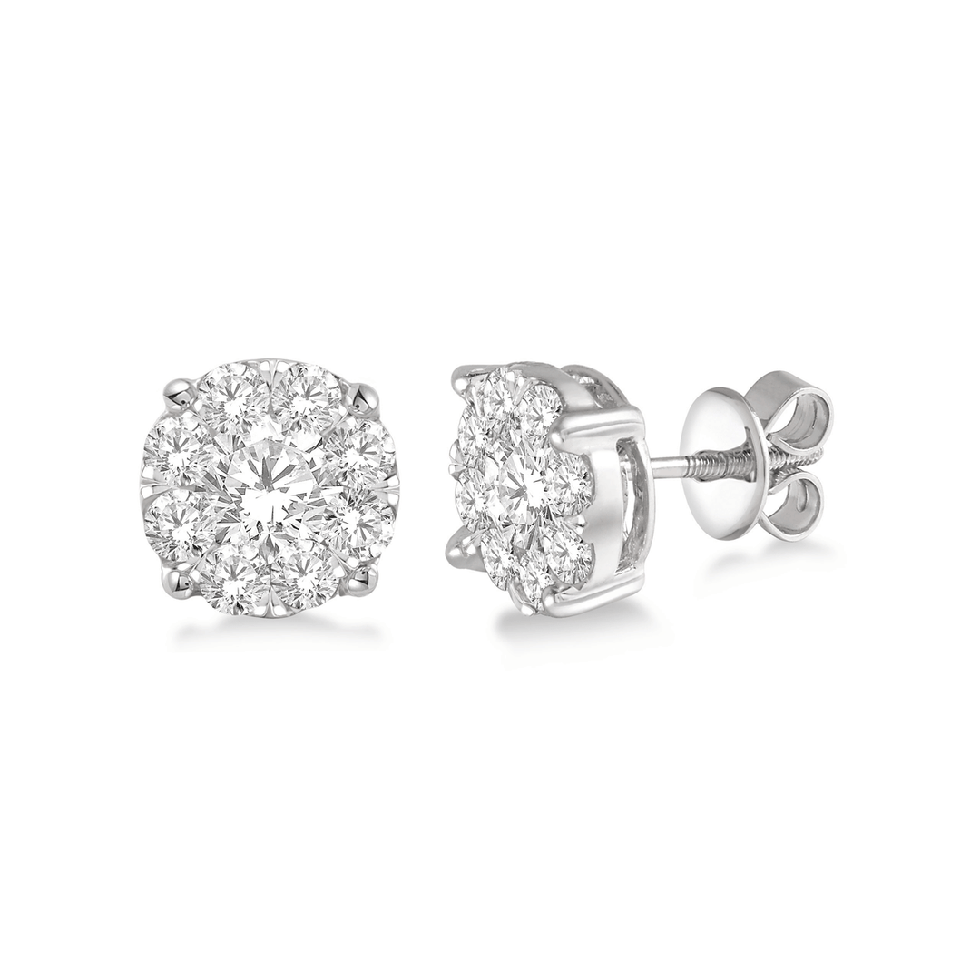 Celestial 14k White Gold and Diamond 2.10 Total Weight Cluster Studs