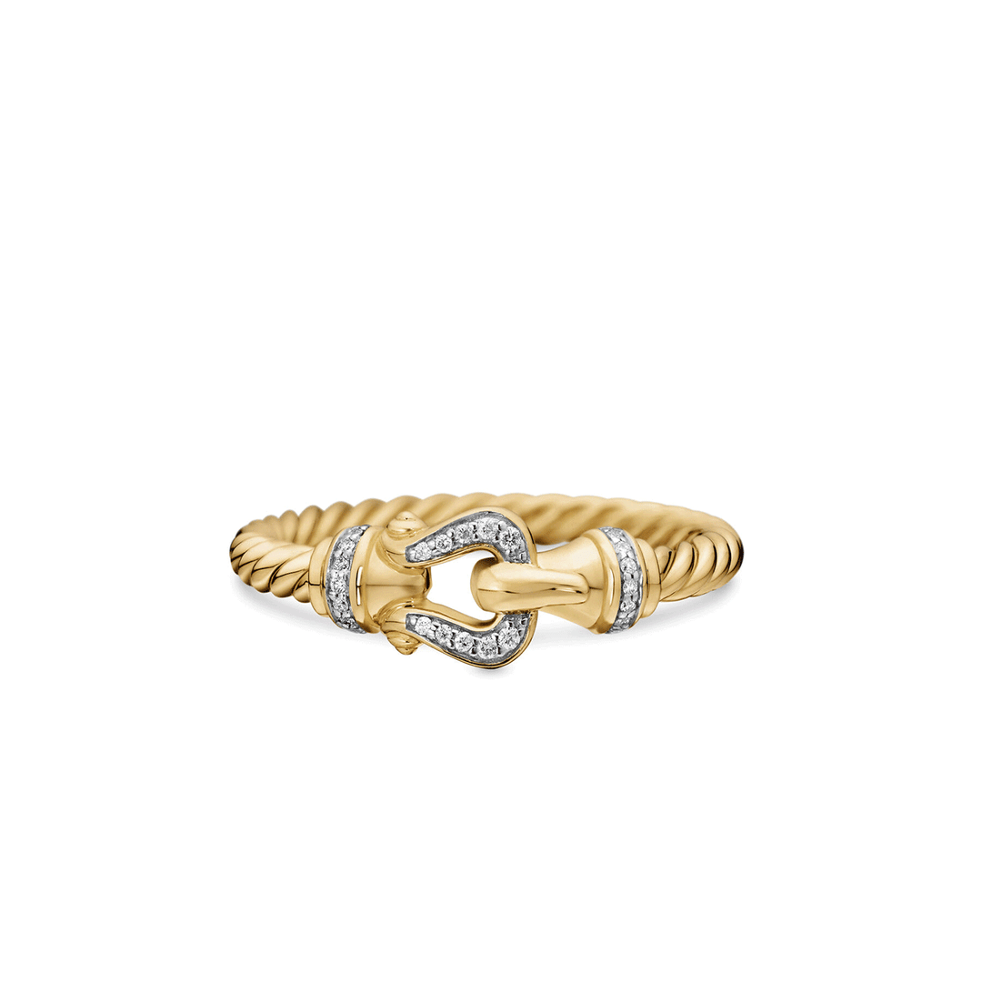 David Yurman Petite Buckle Ring 18K Yellow Gold with Diamonds, 2mm