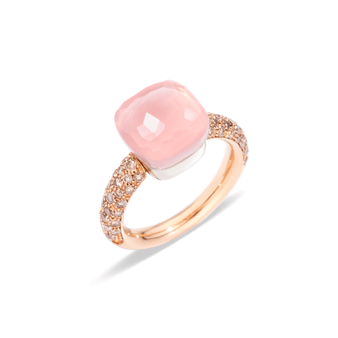Pomellato Nudo Classic 18k Rose White Gold Rose Quartz and Diamond Ring