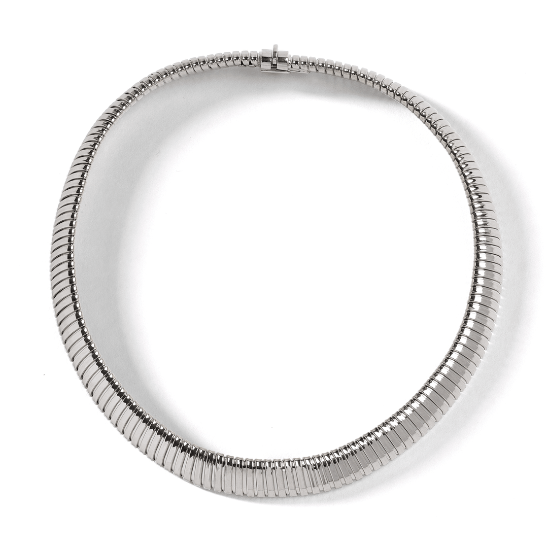 14k White Gold 12mm Woven Cobra Necklace