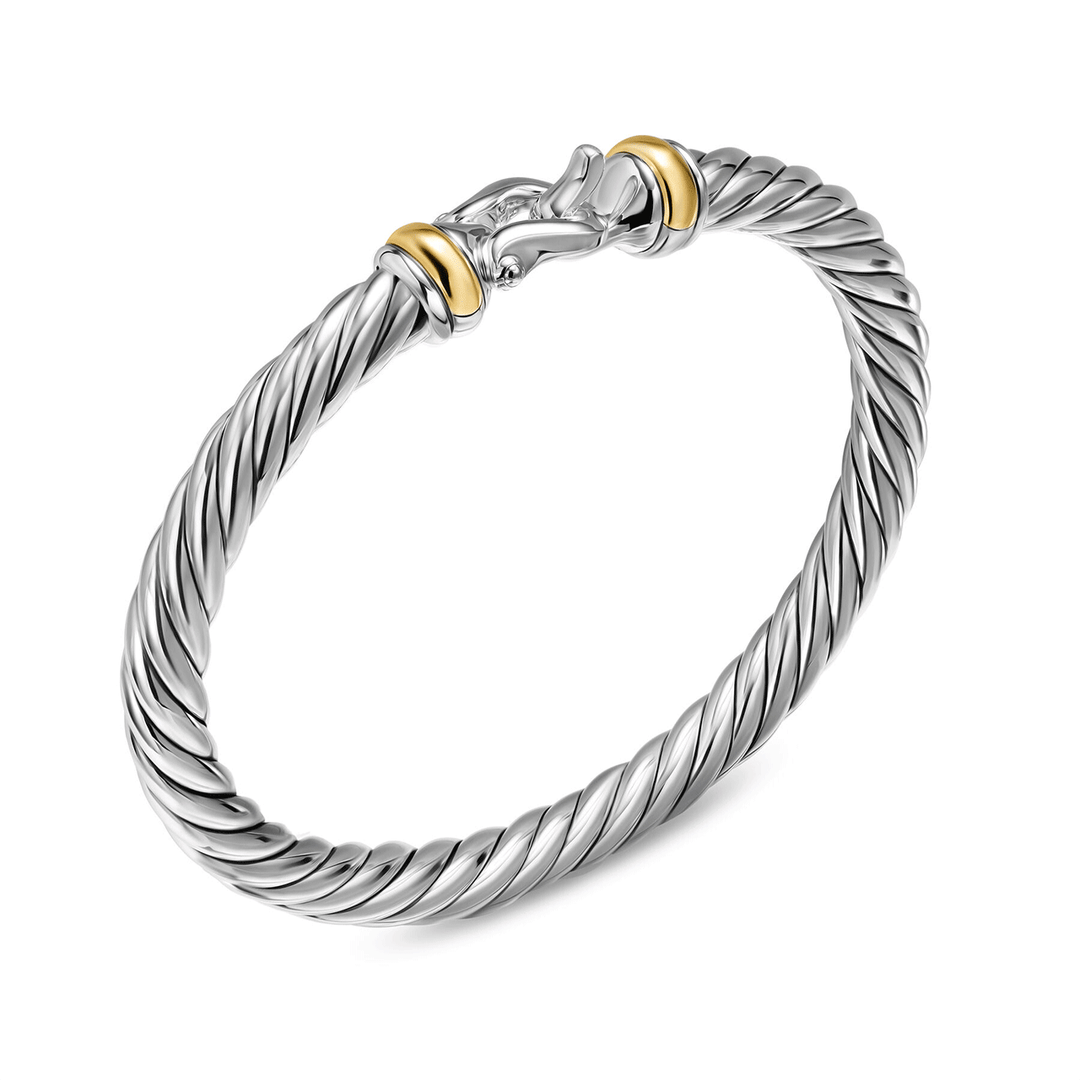 David Yurman Cable Flex® Buckle Bracelet Sterling Silver with 14K Yellow Gold 6mm Medium