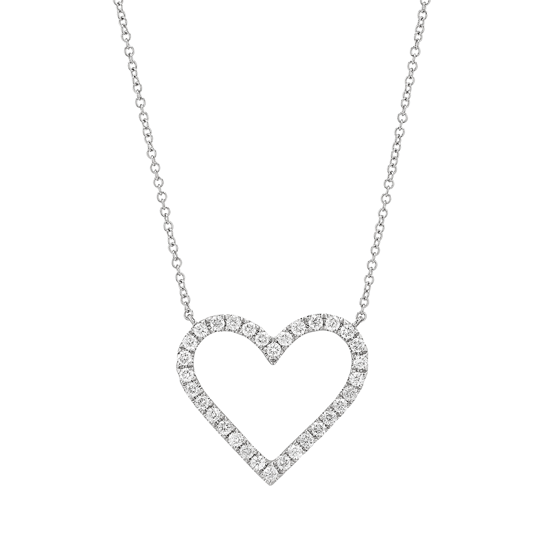 14k White Gold and Diamond .51 Total Weight Heart Necklace
