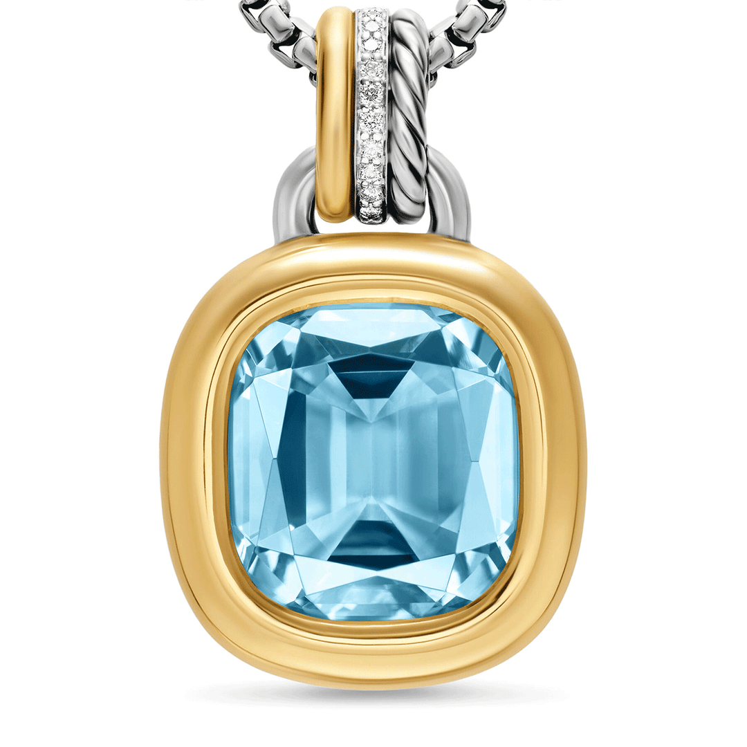 David Yurman DY Mercer® Color Amulet Sterling Silver with 18K Yellow Gold, Sky Blue Topaz and Diamonds, 13mm