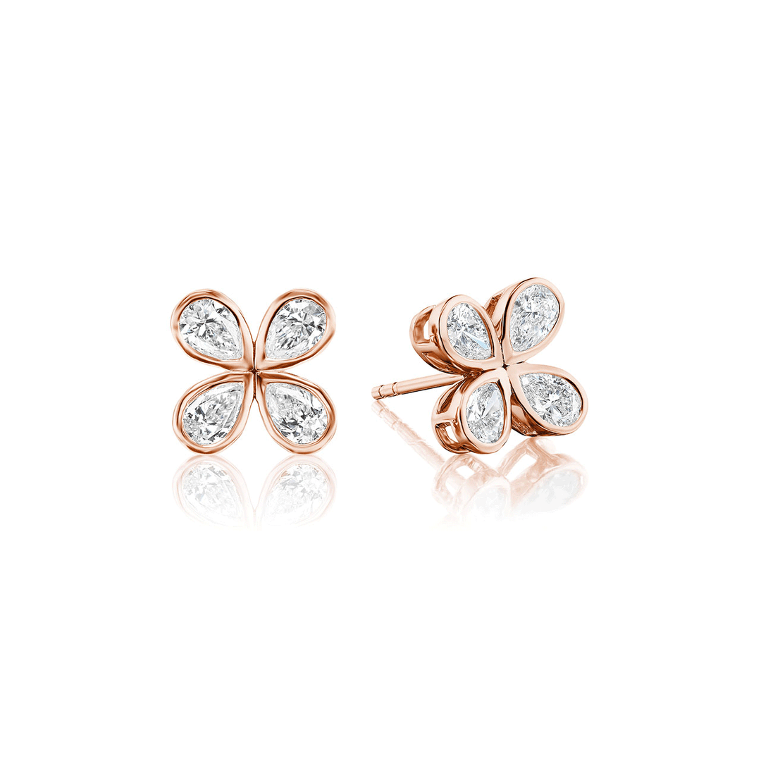 18k Rose Gold Flower Motif Diamond 1.49 Total Weight Earrings