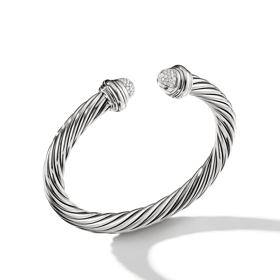 David Yurman Classic Cable Bracelet Sterling Silver with Pavé Diamond Domes, 7mm