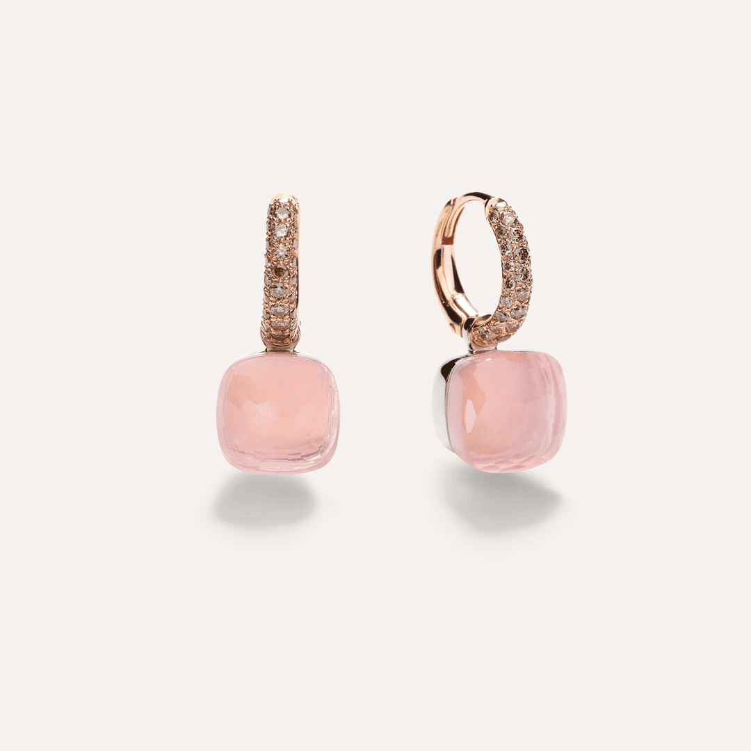 Pomellato Nudo 18k Rose Gold Chalcedony and Pink Quartz Earrings