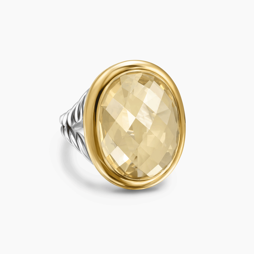 David Yurman Albion Oval Ring Sterling Silver with 18K Yellow Gold and Champagne Citrine, 21mm