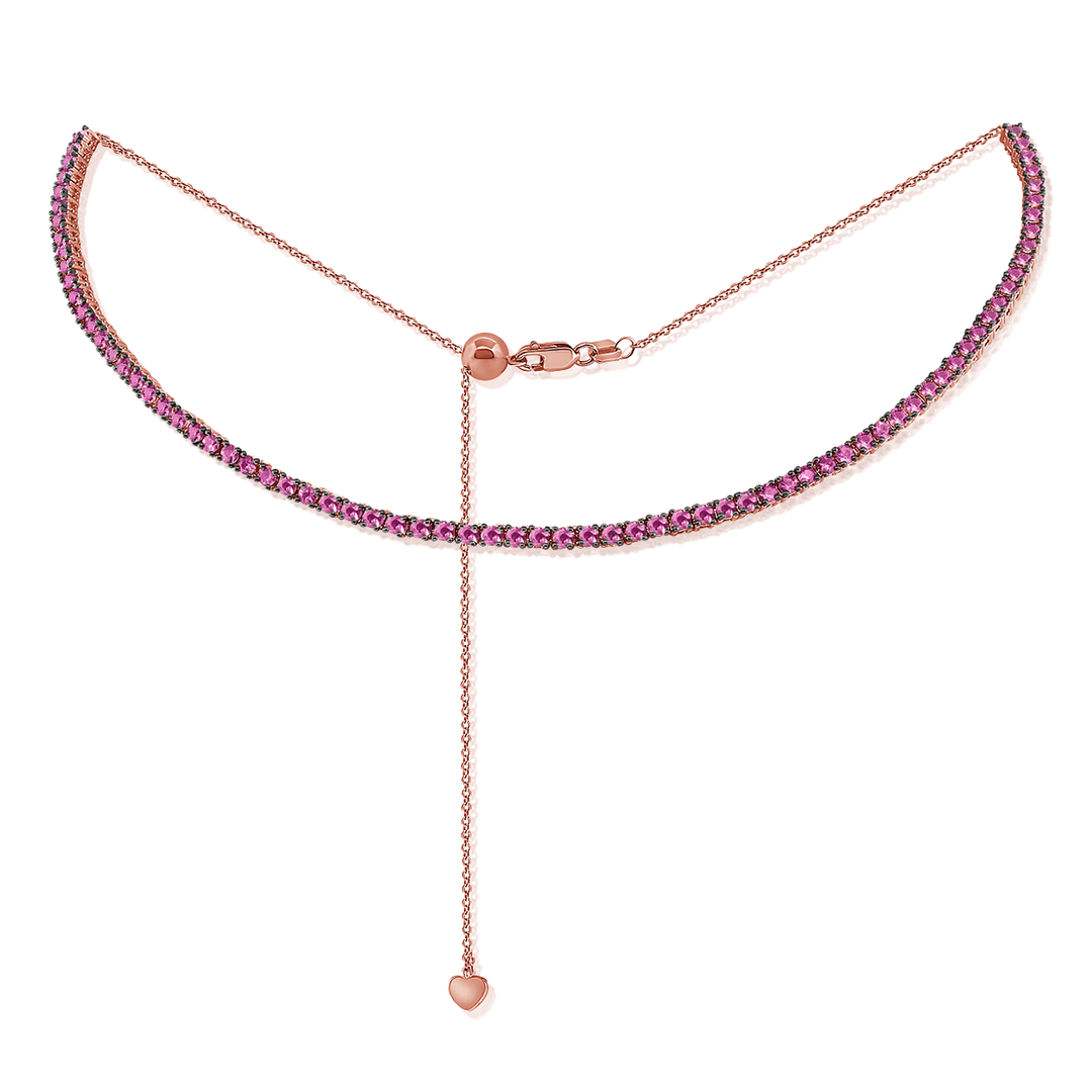 14k Rose Gold and Pink Sapphire 3.90 Total Weight Choker Necklace