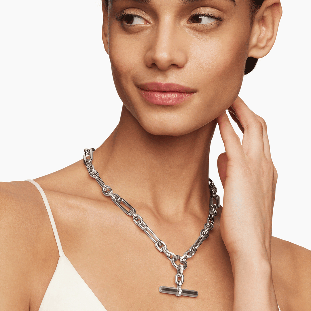 David Yurman Lexington Chain Necklace Sterling Silver with Diamonds, 9.8mm