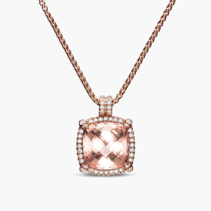 David Yurman Chatelaine Pavé Bezel Pendant Necklace 18k Rose Gold with Morganite and Diamonds, 14mm