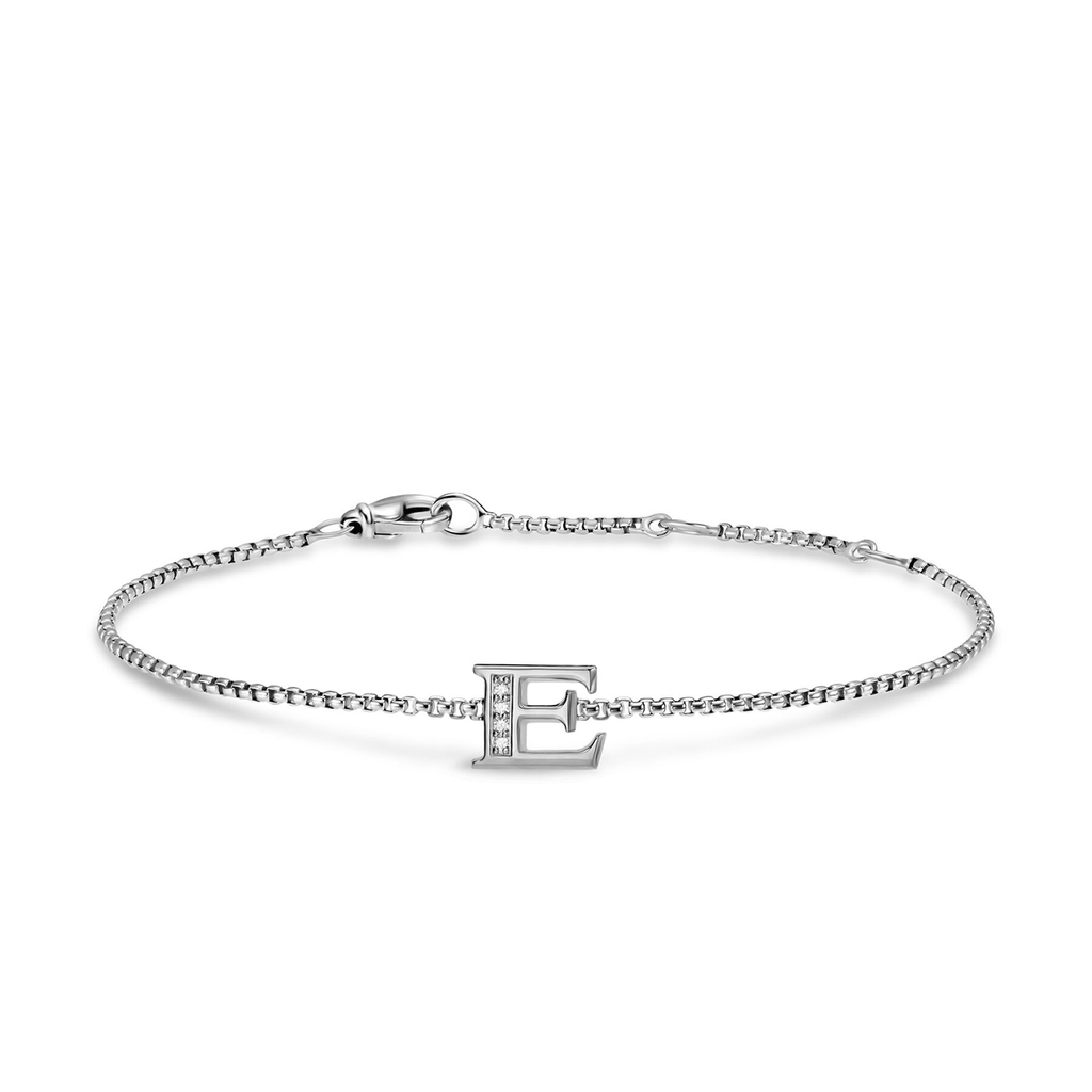 David Yurman Petite Initial Chain Bracelet Sterling Silver with Diamond E