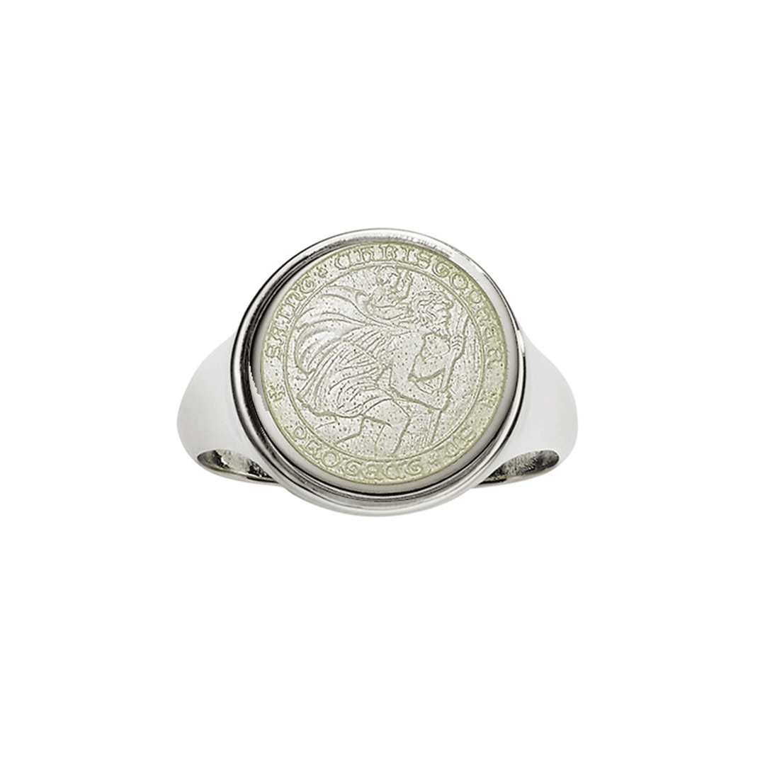 St. Christopher Sterling Silver and White Ring