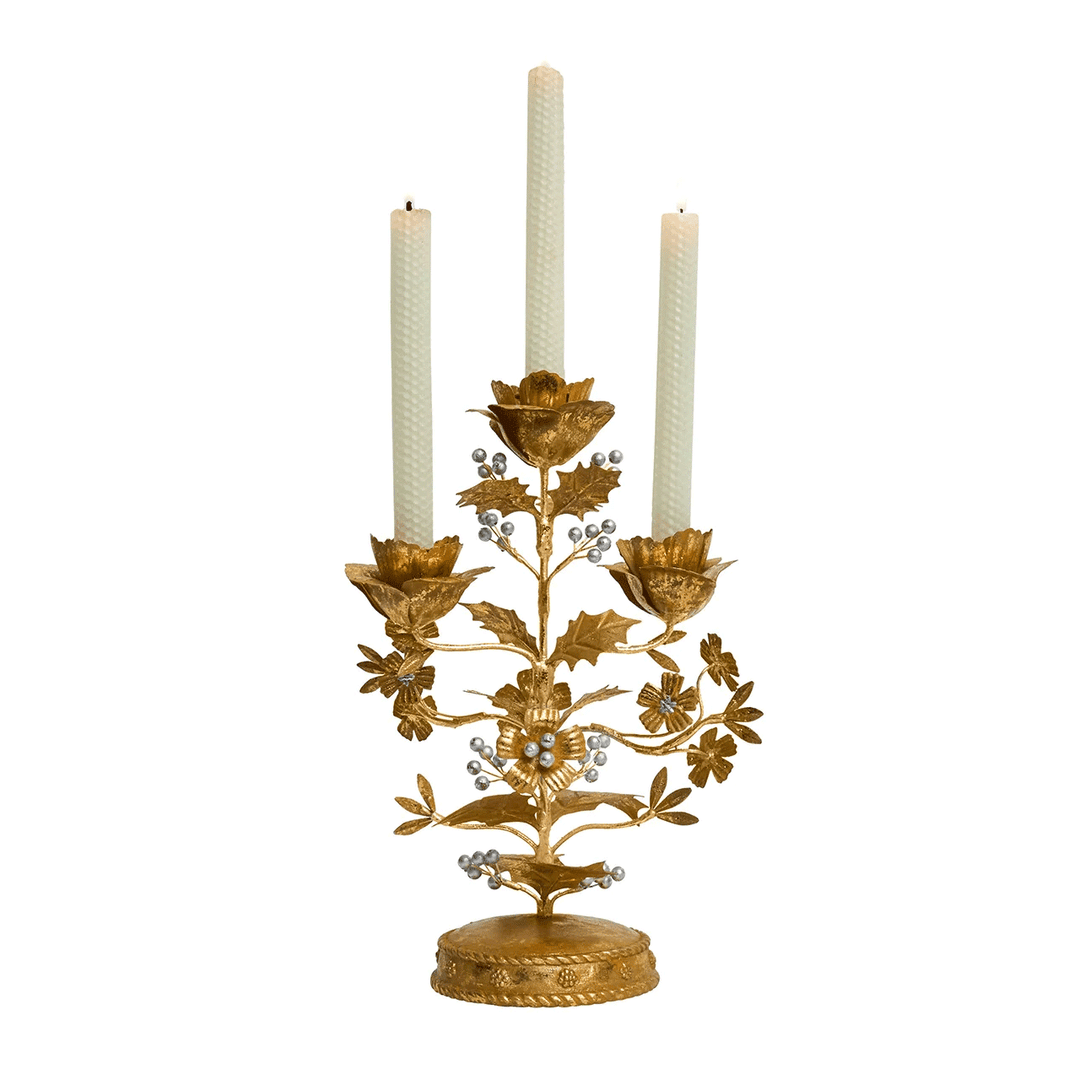 Juliska  Forest Walk Holly 13" Centerpiece Candelabra - Gold/Silver