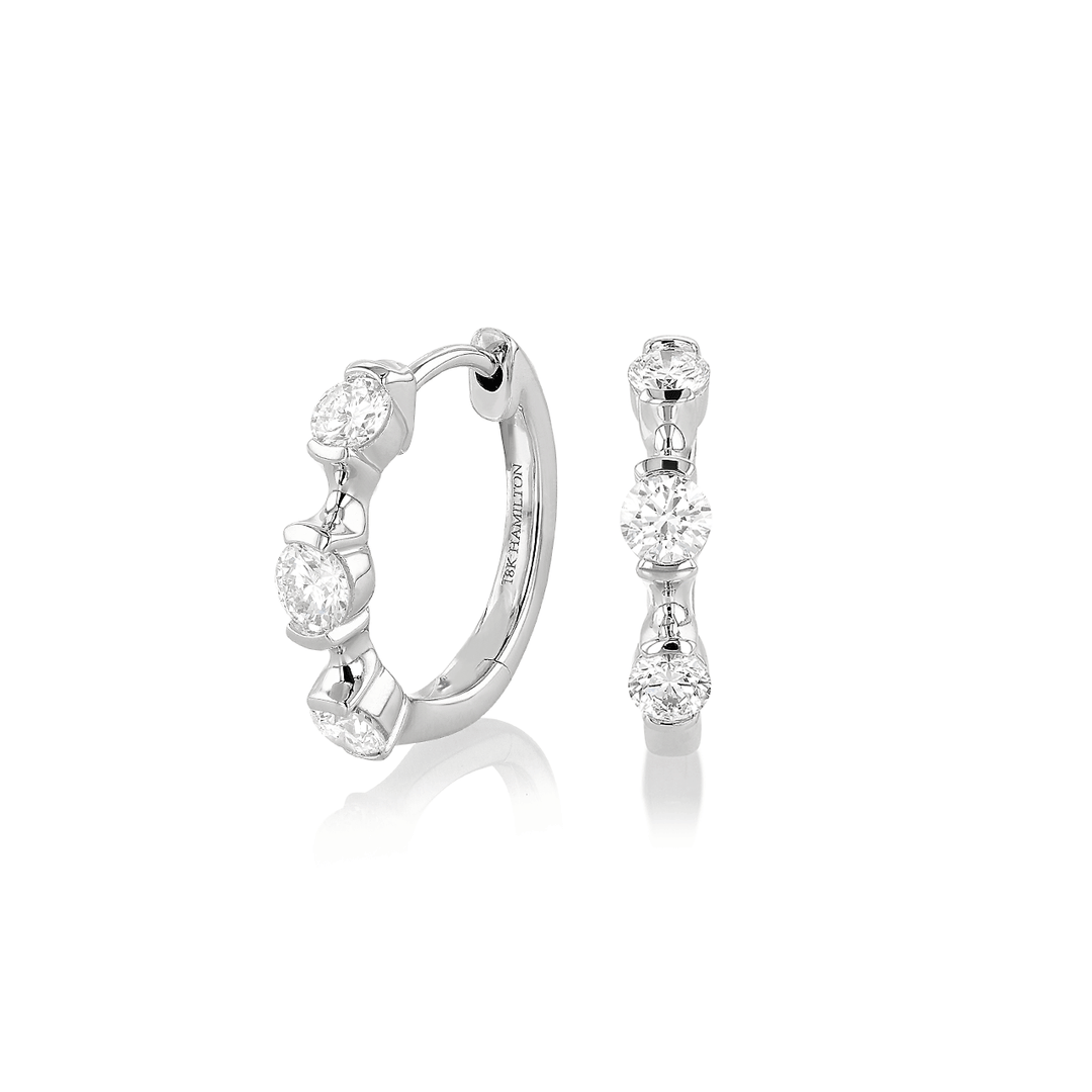 Wave 18k White Gold and .60 Total Weight Diamond Hoops