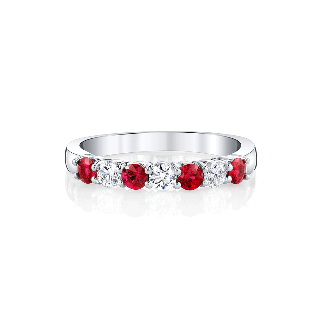 18k White Gold Ruby and Diamond Alternating Band