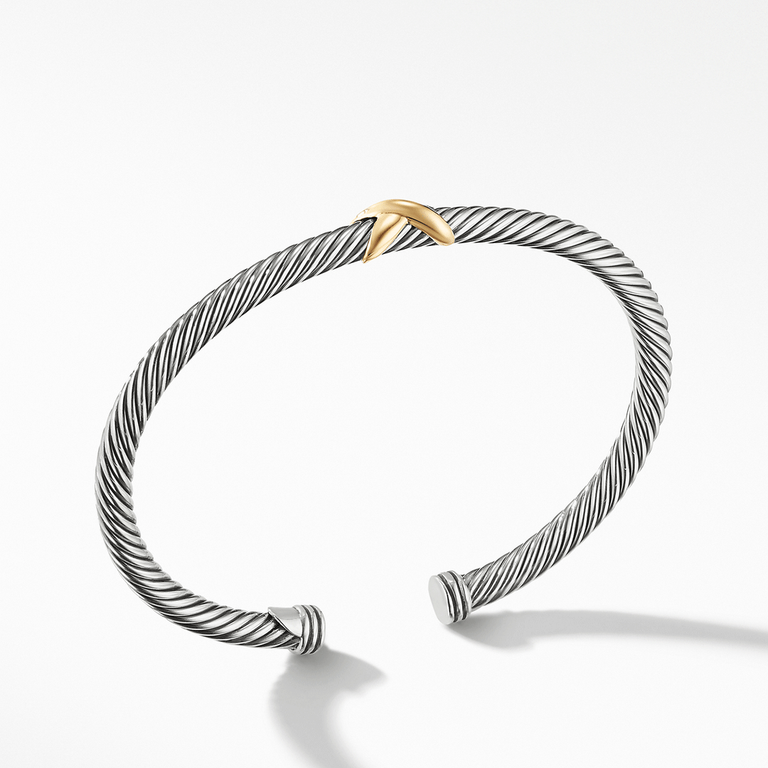 David Yurman X Classic Cable Station Bracelet Sterling Silver with 18k Yellow Gold, 4mm