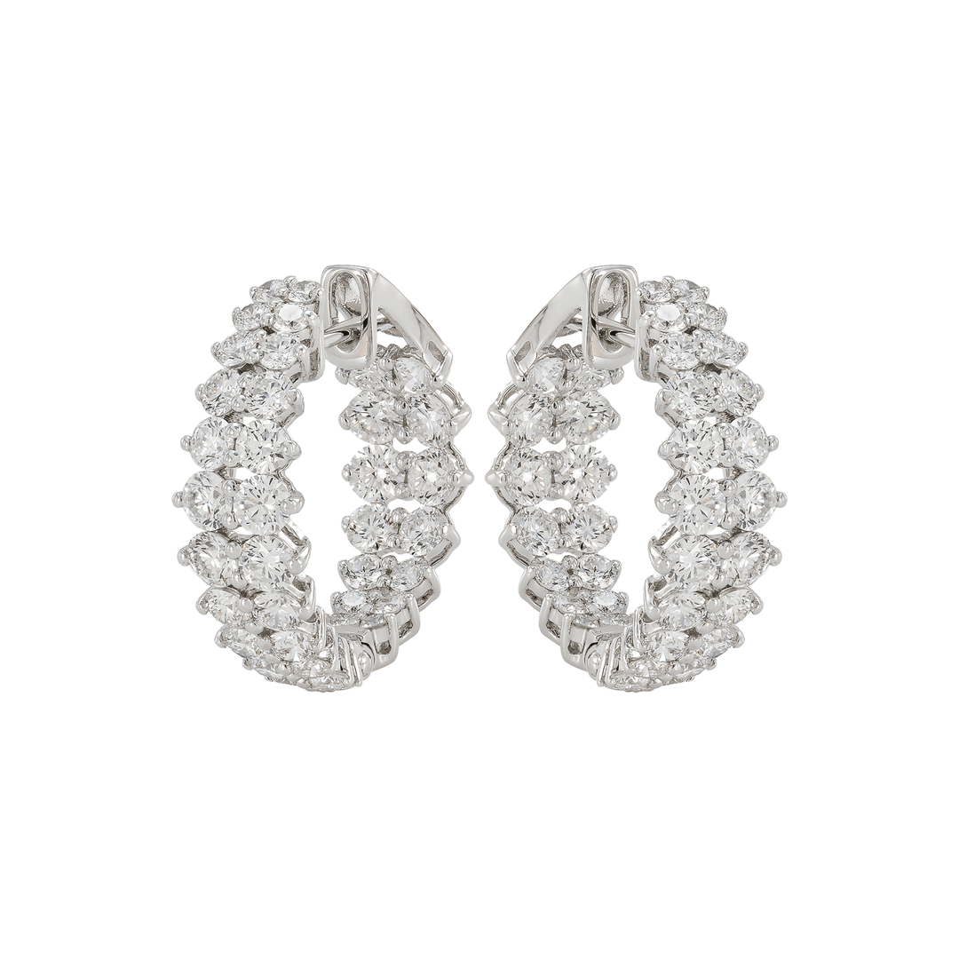 Etho Maria 18k White Gold and Diamond Two Row Hoops