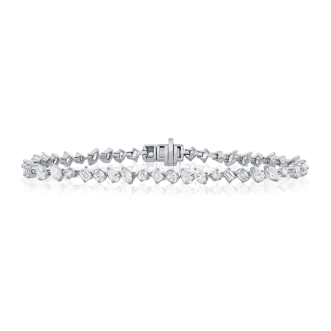 14k White Gold and Mix Cut Diamond 4.51 Total Weight Bracelet