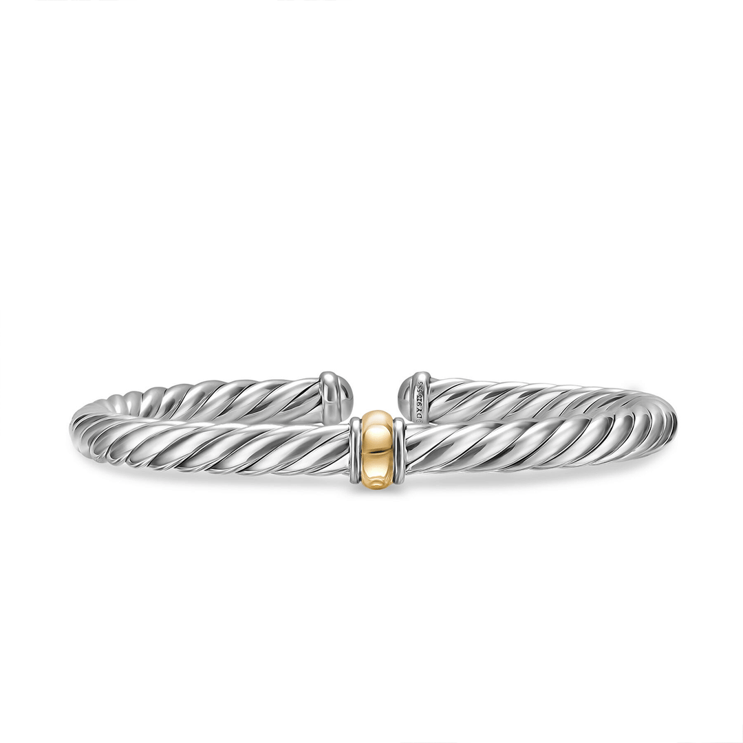 David Yurman Cable Flex® Center Station Bracelet Sterling Silver with 14K Yellow Gold, 6mm Medium