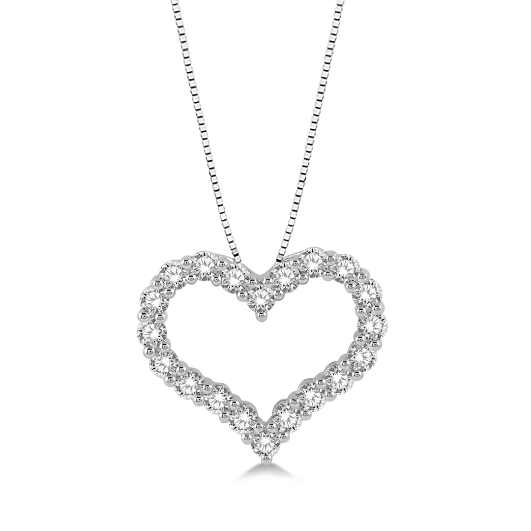 14k White Gold and 1.00 Total Weight Diamond Heart Pendant