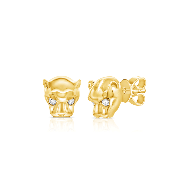 14k Yellow Gold Tiger Head Diamond Studs