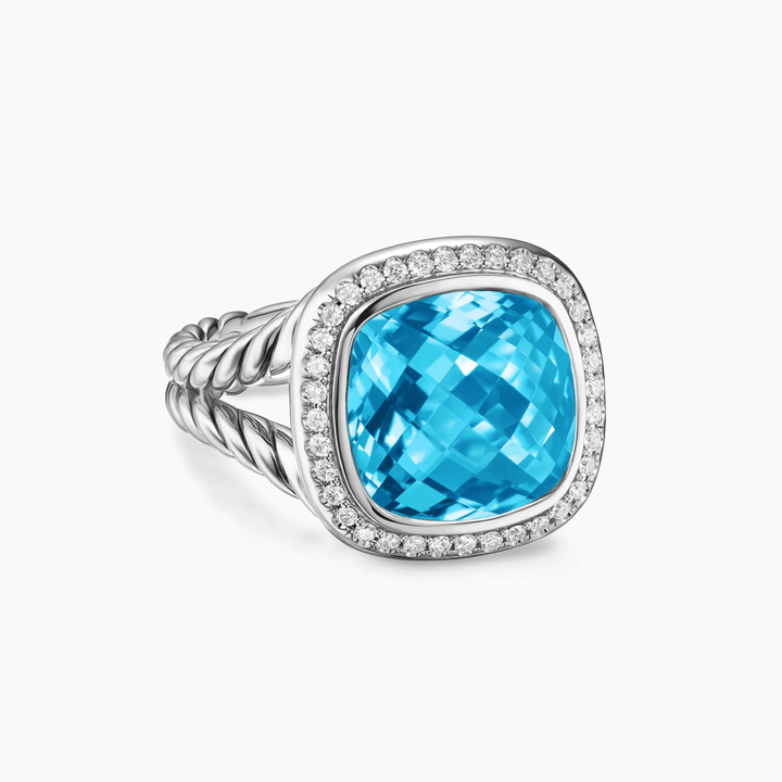 David Yurman Albion Ring Sterling Silver with Blue Topaz and Diamonds, 11mm