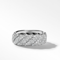 David Yurman Sculpted Cable Band Ring in Sterling Silver with Pavé Diamonds, SZ7