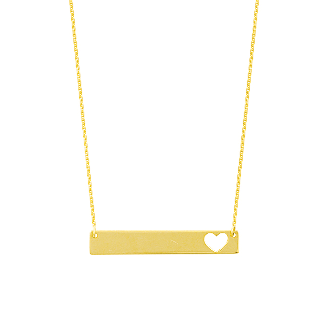 14k Yellow Gold Engravable Heart Bar Necklace